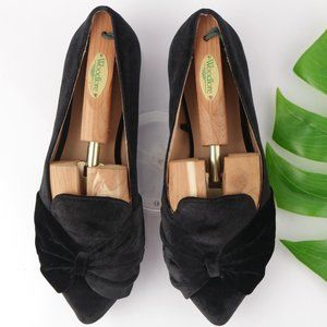 Torrid Women's Ballet Flats Size 11 WIDE Pointed Big Bow Slip On Black Velvet